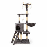 Ansamblu de Joaca pentru Pisici, Flippy, Cat Climbing Frame Multifunctional, cu Platforme, Cusca, Hamac si Scara de Catarare, 49x35x135 cm, Gri - vivimall.ro