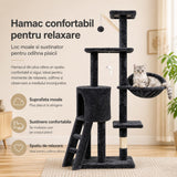 Ansamblu de Joaca pentru Pisici, Flippy, Cat Climbing Frame Multifunctional, cu Platforme, Cusca, Hamac si Scara de Catarare, 49x35x135 cm, Negru - vivimall.ro
