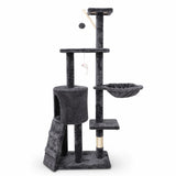 Ansamblu de Joaca pentru Pisici, Flippy, Cat Climbing Frame Multifunctional, cu Platforme, Cusca, Hamac si Scara de Catarare, 49x35x135 cm, Negru - vivimall.ro
