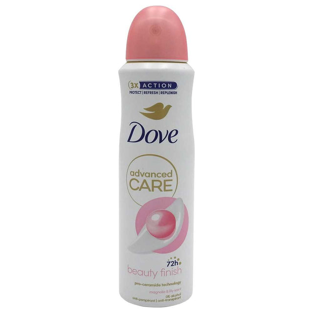 Antiperspirant deodorant Dove Advanced Care Beauty Finish spray 150 ml, vedere frontală, flacon alb