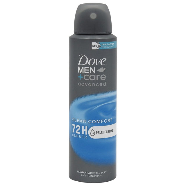 Antiperspirant deodorant spray Dove Men Advanced Care Clean Comfort 150 ml, vedere frontală flacon