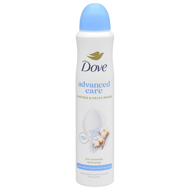 Antiperspirant deodorant Dove Advanced Care Fresh Cotton și Sea Minerals, flacon spray 200 ml, vedere frontală