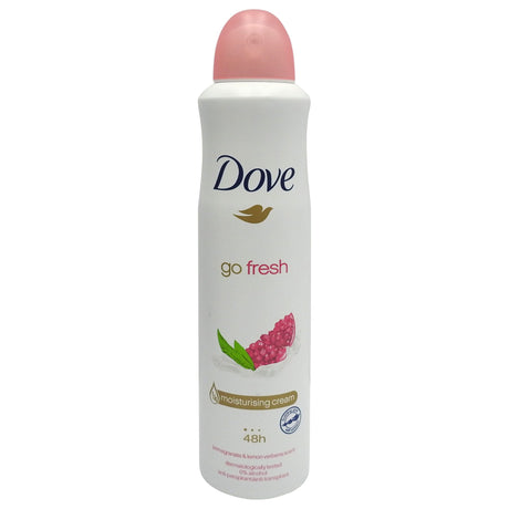 Antiperspirant spray Dove Go Fresh Rodie și Lemongrass 250 ml, vedere frontală flacon albastru