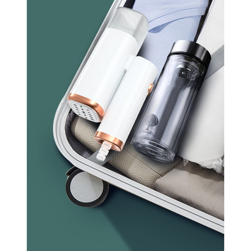 Aparat de Calcat Vertical Portabil cu Abur, Vivimall, Putere 1000W, Rezervor de 100 ml, Priza, Functie Anti Calcar si Auto Curatare, Pliabil, 15x17x7.5 cm, Alb - vivimall.ro