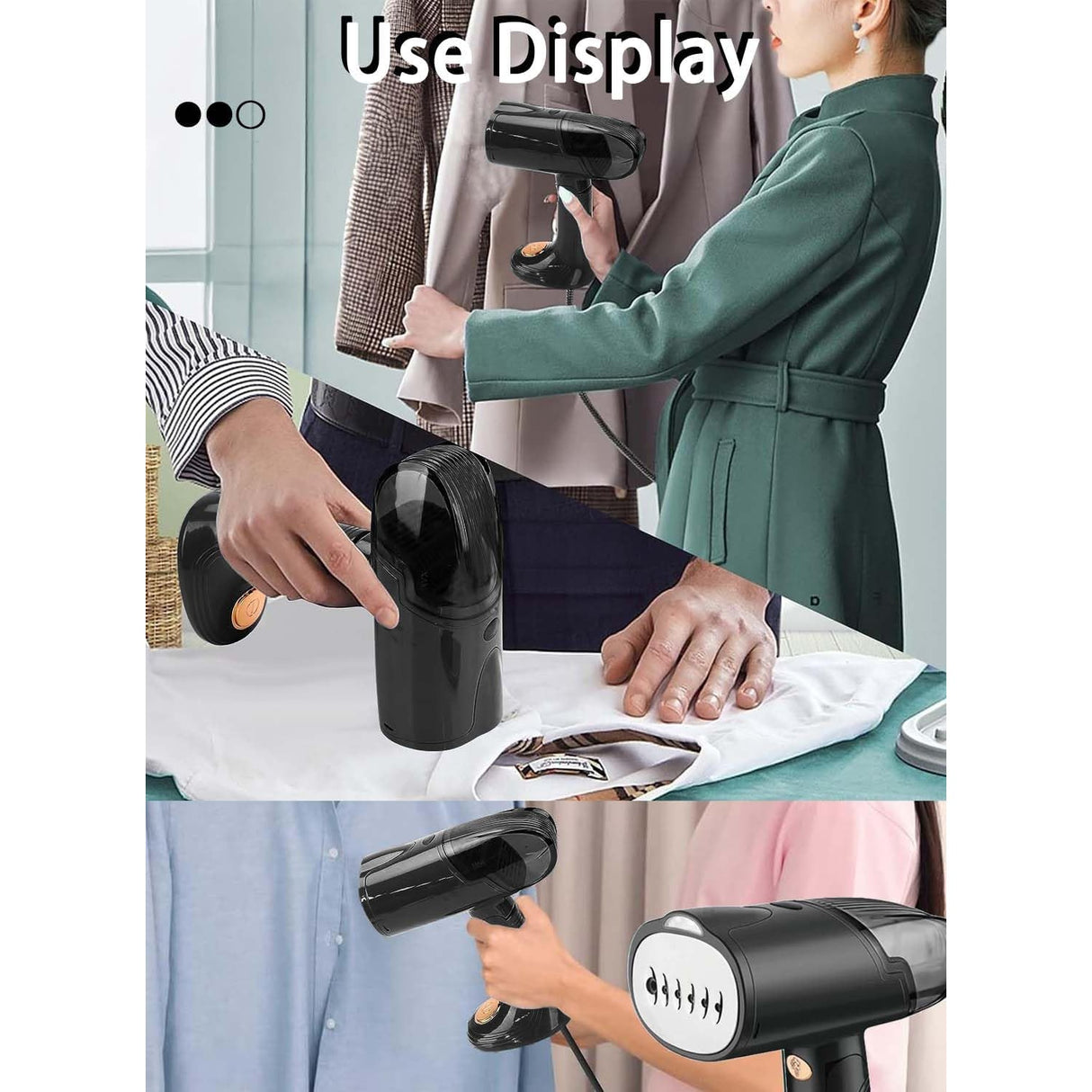 Aparat de Calcat Vertical Portabil cu Abur, Vivimall, Putere 1500W, Rezervor Detasabil de 138ml, Priza, Functie Anti Calcar si Auto Curatare, Pliabil, cu Perie, 20x10.5x8 cm, Negru - vivimall.ro