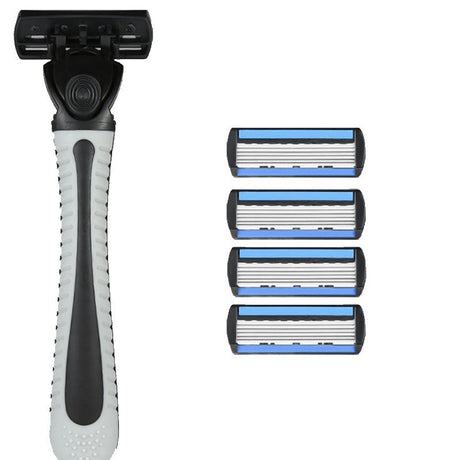 Aparat de Ras Manual, Vivimall, din Otel Inoxidabil, Suport Lama + 4 Capete de Schimb Incluse, Cutie pentru Lame, Negru - vivimall.ro