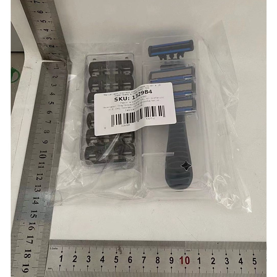 Aparat de Ras Manual, Vivimall, din Otel Inoxidabil, Suport Lama + 10 Capete de Schimb Incluse, Cutie pentru Lame, Negru - vivimall.ro