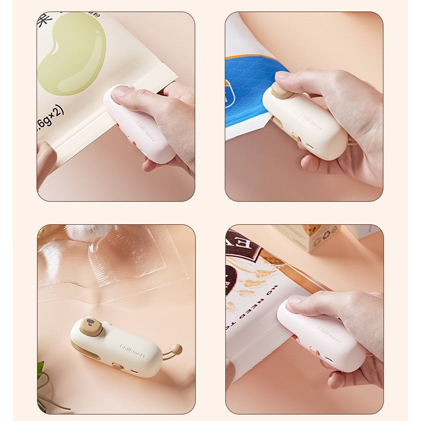 Aparat de Sigilat Ambalaje, Vivimall, Incarcare USB Tip C, 400 mAh, 10.2 x 3.7 x 4.3 cm, Model Ursulet, Maro - vivimall.ro