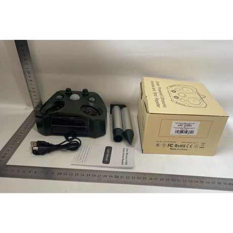 Aparat Solar LED cu Ultrasunete, Vivimall, Repelent pentru Animale Mari si Mici, Lumina Rosie si Alba, Anti Rozatoare, Anti Insecte, 15 x 14 x 24 cm, Verde - vivimall.ro