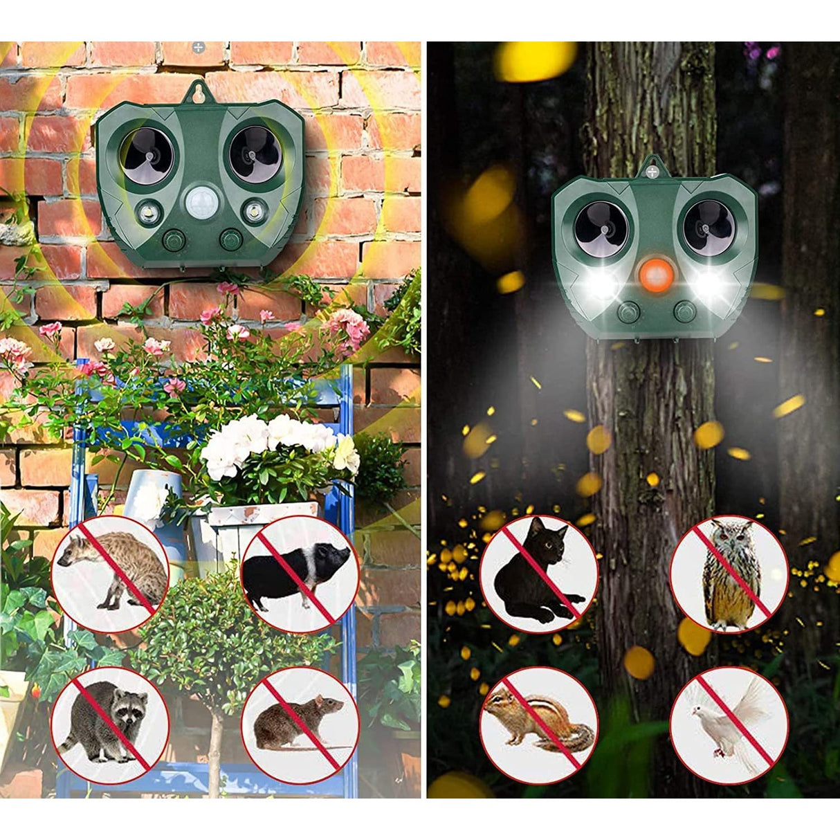 Aparat Solar Led Cu Ultrasunete, Repelent Pentru Animale Mari Si Mici, Lumina Rosie Si Alba, Anti Rozatoare, Anti Insecte, 15 X 14 X 24 Cm, Verde - vivimall.ro
