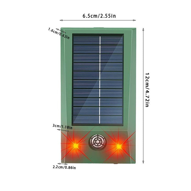 Aparat Solar Led Cu Ultrasunete, Repelent Pentru Animale Mari Si Mici, Lumina Rosie Si Alba, Anti Rozatoare, Anti Insecte, Frecventa 9-36.5Khz, 12 X 6.5 Cm, Verde - vivimall.ro