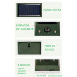 Aparat Solar Led Cu Ultrasunete, Repelent Pentru Animale Mari Si Mici, Lumina Rosie Si Alba, Anti Rozatoare, Anti Insecte, Frecventa 9-36.5Khz, 12 X 6.5 Cm, Verde - vivimall.ro