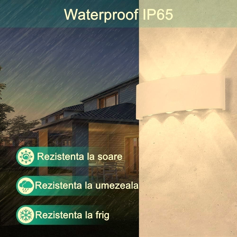 Aplica pentru Perete, Vivimall, Interior/Exterior, Rezistenta la Umezeala IP65, 8 W, Lumina Calda, Aluminiu, 22x8 cm, Alb - vivimall.ro