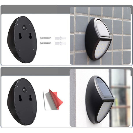 Aplica solara LED pentru perete Vivimall, in forma ovala, 10 LED-uri, lumina puternica, IP65, 12 x 7.5 cm, 1.2 V, 300 mAh, autonomie 8-10 ore, alb rece - vivimall.ro