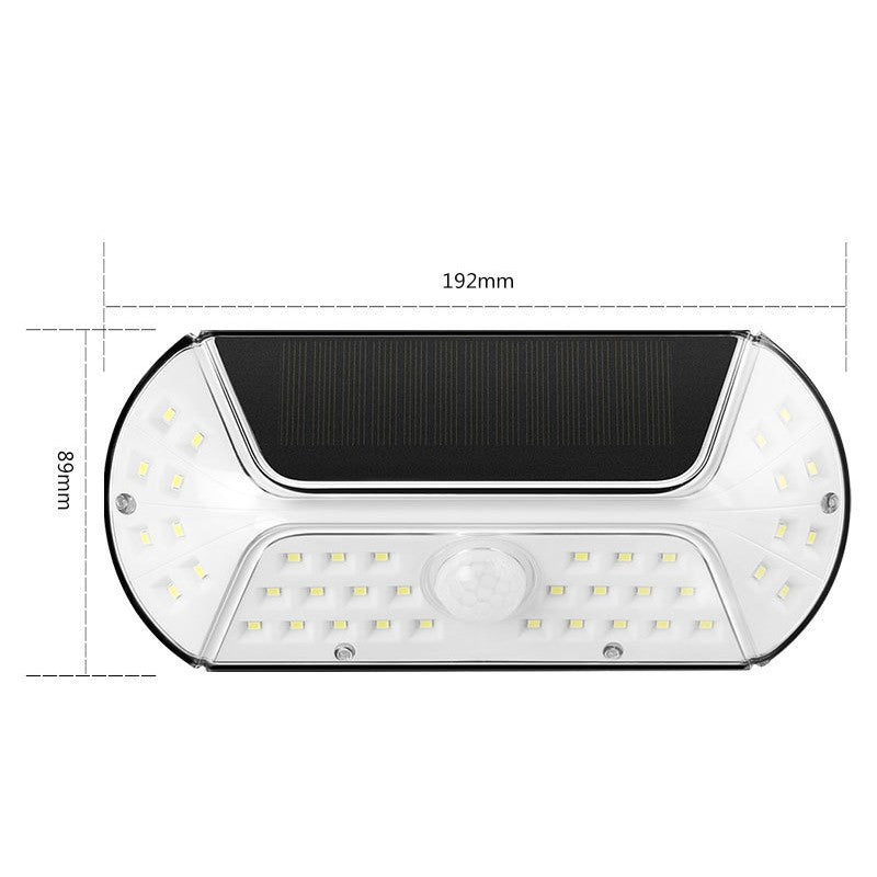 Aplica solara LED SMD pentru perete Vivimall, cu senzor de miscare, dreptunghiulara, IP44, luminozitate mare 40 LED-uri, 3.7V, 1200mah, autonomie 8 ore, 19.2 x 8.9 cm, alb rece - vivimall.ro