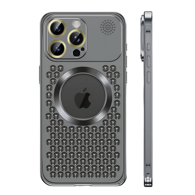 Husa MagSafe Aromaterapia Compatibila cu iPhone 15 Pro, Vivimall, Suport Magnetic, Antisoc, Antizgariere, Protectie Camera si Supraincalzire, din Aliaj de Aluminiu, Negru - vivimall.ro
