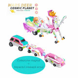 Jucarie Transformer Magnetica 3 in 1 Mars Deer Cosmic Planet, Flippy, 3 Masini Care se Transforma in Pegas Inaripat, Atractie Magnetica, 3+ Ani, din ABS, Roz - vivimall.ro