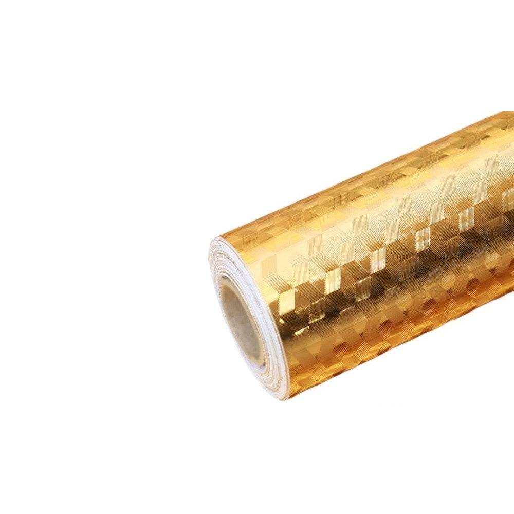 Autocolant de Bucatarie, Vivimall, Autoadeziv, Impermeabil, Rezistent la Temperaturi Ridicate, din PVC, 60 x 100 cm, Model Cub 3D, Auriu - vivimall.ro