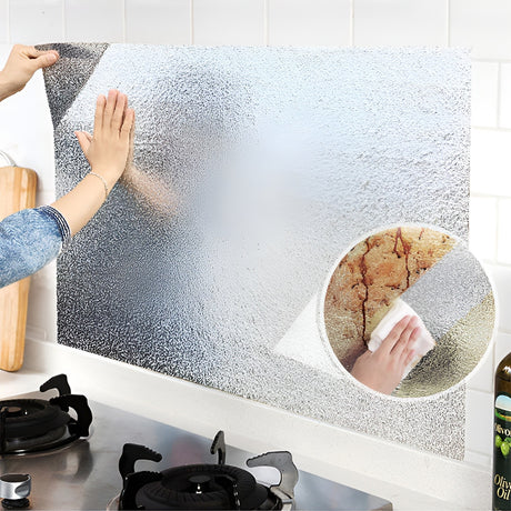 Autocolant pentru Bucătărie, Vivimall, Tip Folie de Aluminiu, Rezistent la Ulei, Umezeală, Temperaturi Inalte, pentru Dulapuri, Perete, Blat, Argintiu, 60cm x 1m - vivimall.ro