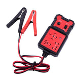 Tester relee auto Flippy negru în utilizare, conectat la bateria unui autovehicul, diagnostic electric