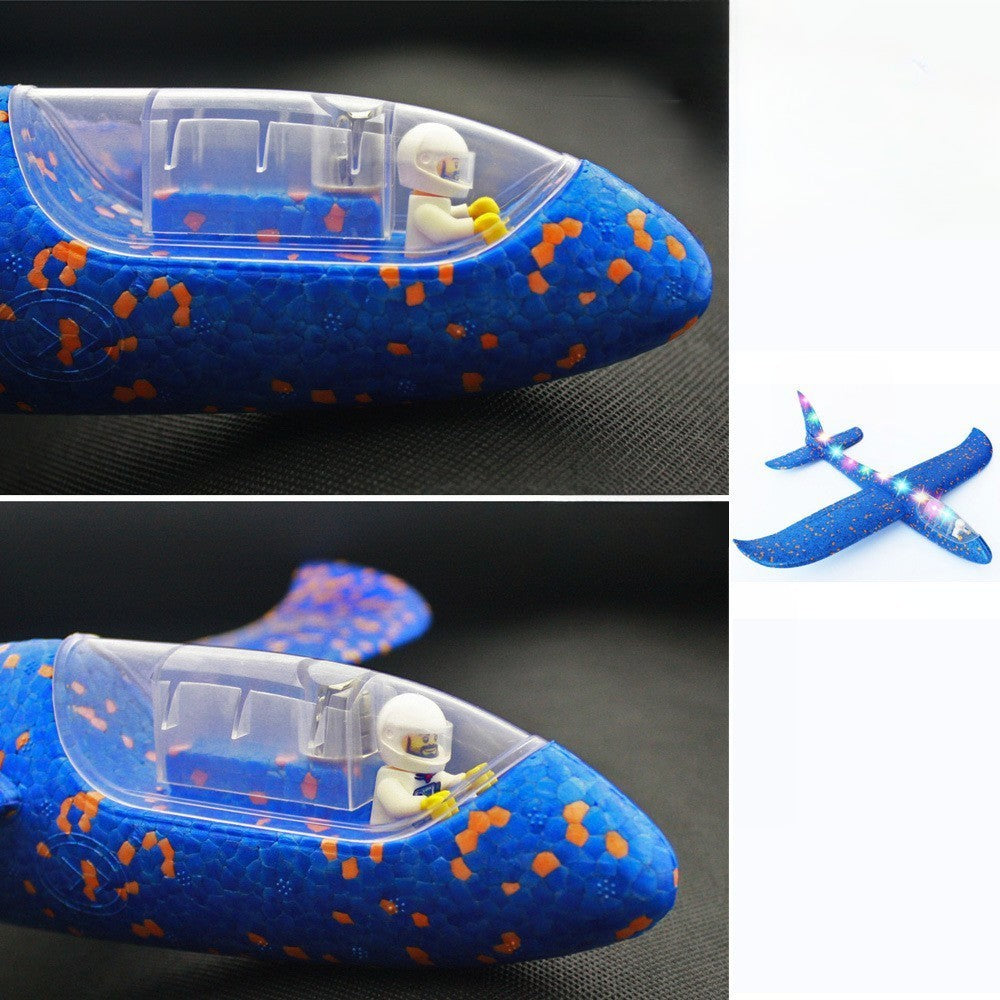 Avion Planor Cu Pilot, Din Polistiren, Cu Lumini Pe Toata Lungimea, 47 Cm, Albastru - vivimall.ro