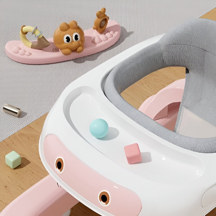 Premergator Multifunctional cu Roti Vivimall, Model Iepuras, Inaltime Ajustabila, Tavita, Muzica, Lumini, 66x59x41 cm, Roz - vivimall.ro