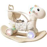 Balansoar pentru Copii, Flippy, 3in1, cu Spatar si Bara de Siguranta, Maner cu Cos de Basket, Tava de Masa, Roti Luminoase, 80 x 43 x 83 cm, din Plastic, + 3 Ani, Bej - vivimall.ro