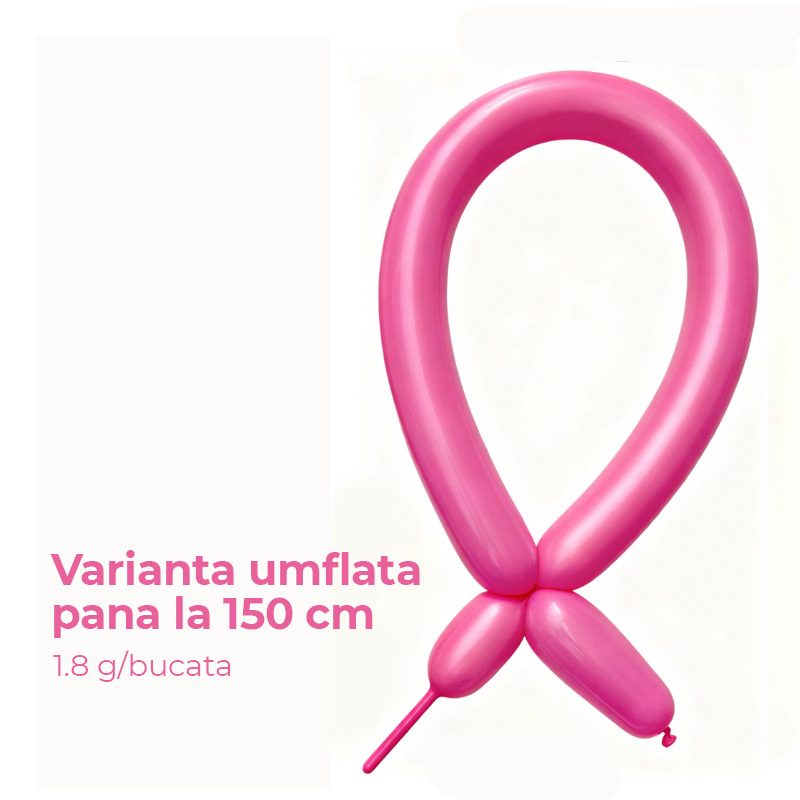 Baloane de Modelaj, Flippy, Set 50 bucati, Model Standard, din Latex, 30 x 1.5 cm, 1.8 g per unitate, pana la 150 cm, Fucsia - vivimall.ro