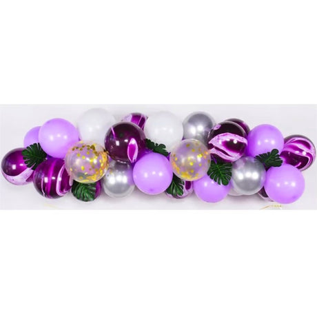 Baloane decorative din Latex si Banner Happy Birthday, Vivimall, Model Aniversare, Set 37 de Piese, Mov, Argintiu, Alb - vivimall.ro