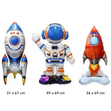 Baloane din Folie Metalizata, Vivimall, set 3 Baloane pentru Baieti, Model Astronaut 49 x 69 cm, Racheta Alba 31 x 61 cm, Racheta Rosie 36 x 69 cm, Pai din carton inclus, Multicolor - vivimall.ro