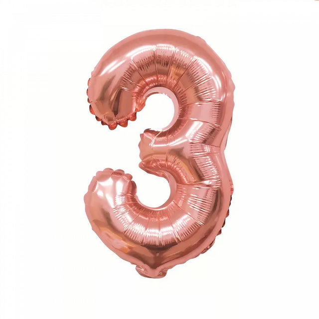 Balon din Folie Vivimall, Cifra 3, 81 cm, Pentru Aer sau Heliu, Bulk, Roz Auriu - vivimall.ro