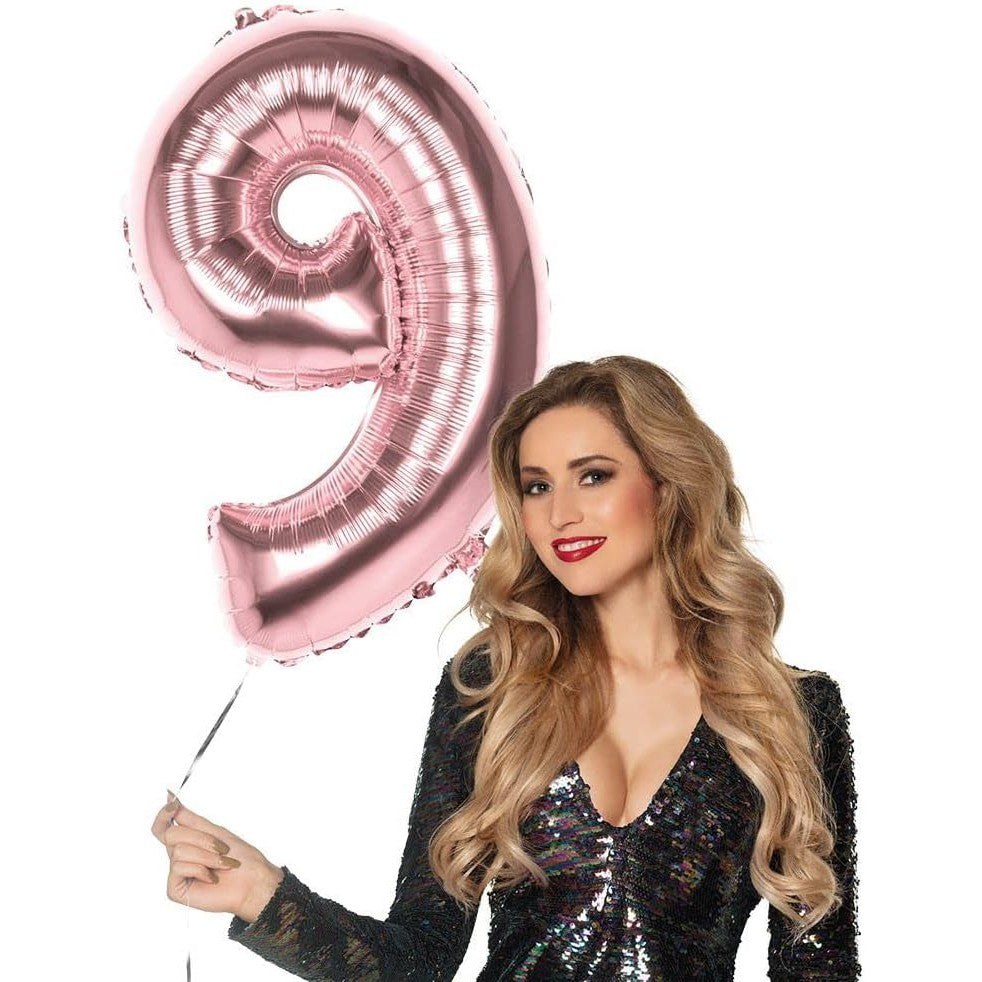 Balon din Folie Vivimall, Cifra 9, 81 cm, Pentru Aer sau Heliu, Bulk, Roz Auriu - vivimall.ro