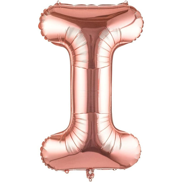 Balon Folie Metalizata Litera I, Vivimall, 100 cm, Umflati cu Heliu sau Aer, Ambalaj Individual, Pai inclus, Rose Gold - vivimall.ro