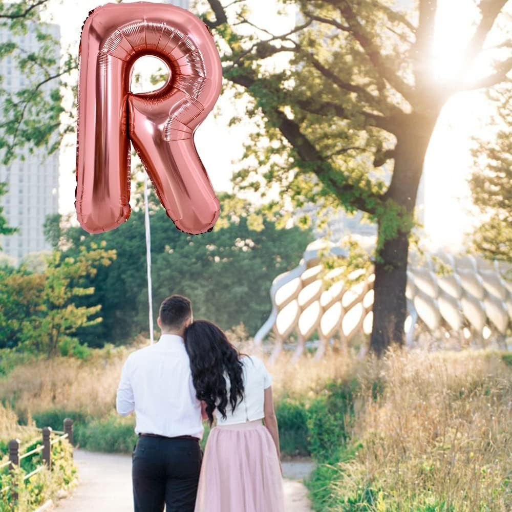 Balon Folie Metalizata Litera R, Vivimall, 100 cm, Umflati cu Heliu sau Aer, Ambalaj Individual, Pai inclus, Rose Gold - vivimall.ro