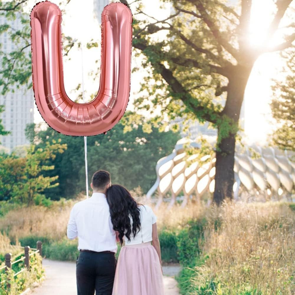 Balon Folie Metalizata Litera U, Vivimall, 100 cm, Umflati cu Heliu sau Aer, Ambalaj Individual, Pai inclus, Rose Gold - vivimall.ro