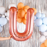 Balon Folie Metalizata Litera U, Vivimall, 100 cm, Umflati cu Heliu sau Aer, Ambalaj Individual, Pai inclus, Rose Gold - vivimall.ro