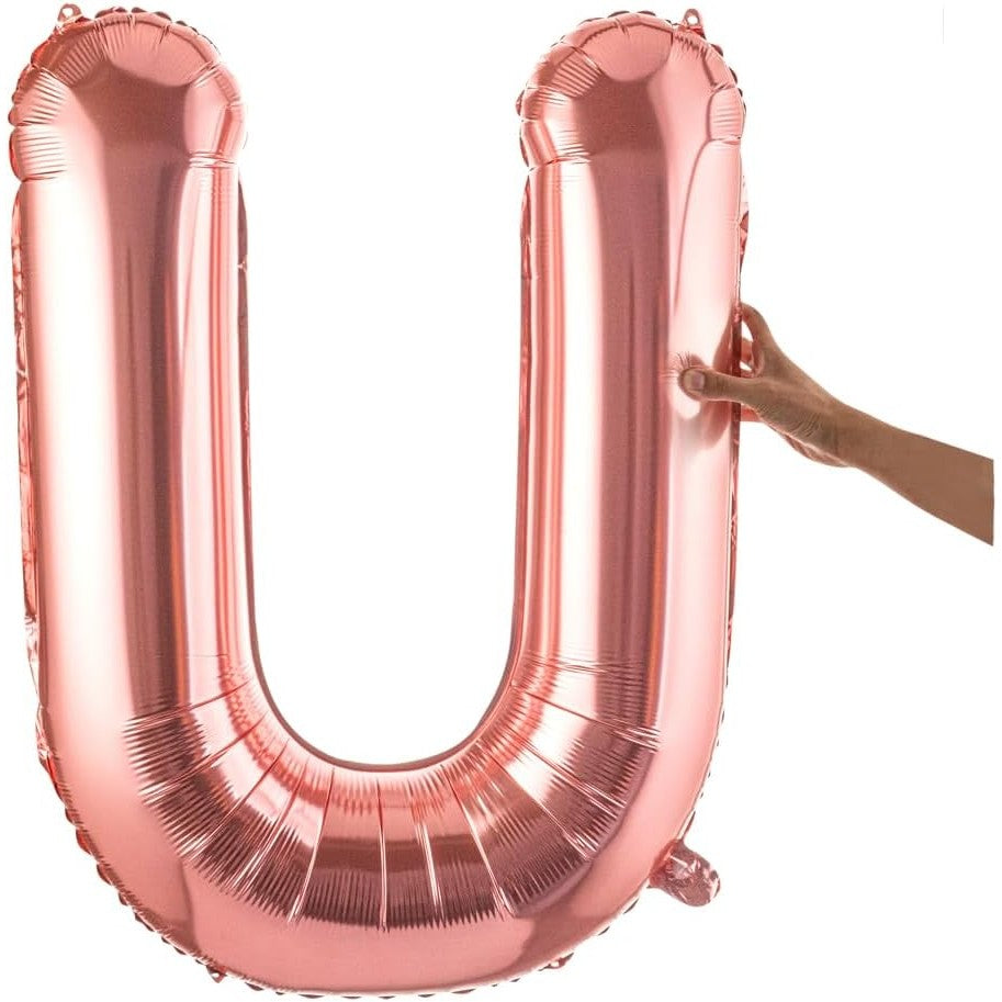 Balon Folie Metalizata Litera U, 100 Cm, Umflati Cu Heliu Sau Aer, Ambalaj Individual, Pai Inclus, Rose Gold - vivimall.ro