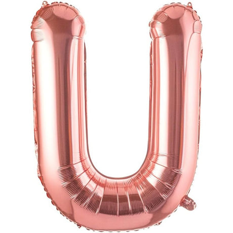 Balon Folie Metalizata Litera U, Vivimall, 100 cm, Umflati cu Heliu sau Aer, Ambalaj Individual, Pai inclus, Rose Gold - vivimall.ro