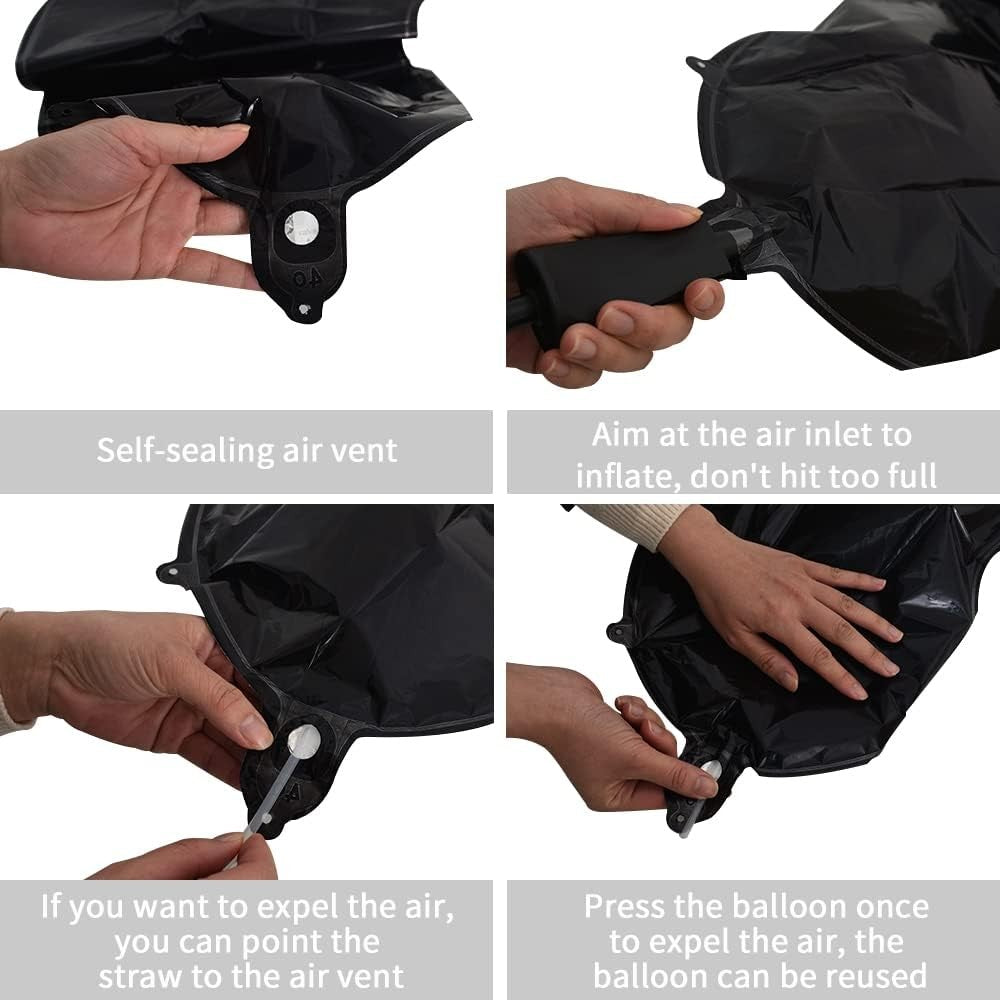 Balon din folie metalizata, 40 cm, Balon Folie Metalizata Litera D, Vivimall, 40 cm, Umflati cu Heliu sau Aer, Ambalaj Individual, Pai inclus, Negru, Litera D - vivimall.ro