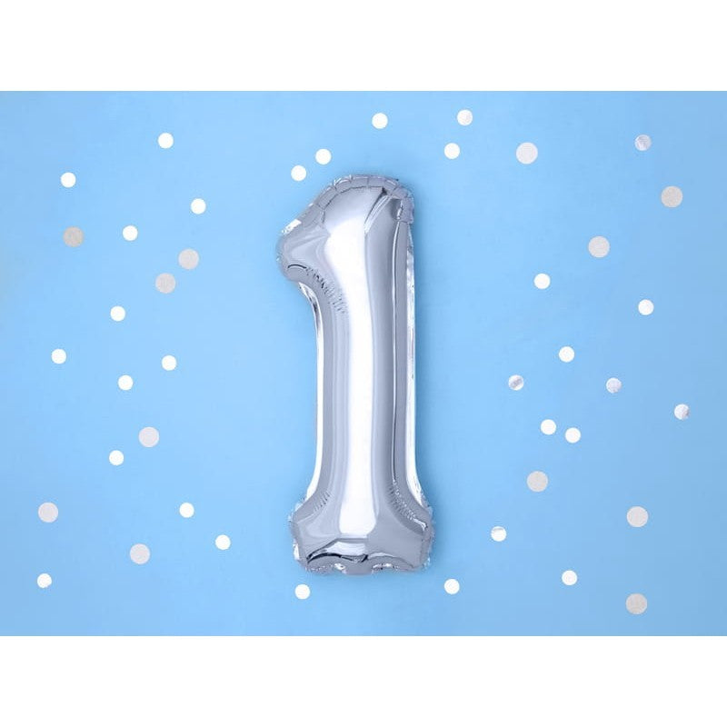 Balon Din Folie Metalizata, Figurina Cifra, Tema Aniversare 100 Cm, Ambalaj Individual, Pai Inclus, Umflare Cu Aer Sau Heliu, Cifra 1 - vivimall.ro