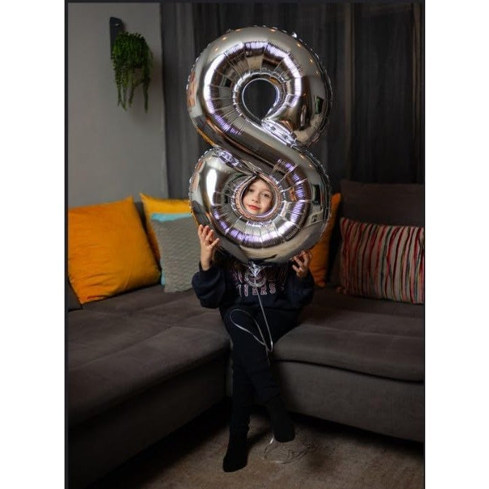 Balon Din Folie Metalizata, Figurina Cifra, Tema Aniversare 100 Cm, Ambalaj Individual, Pai Inclus, Umflare Cu Aer Sau Heliu, Cifra 8 - vivimall.ro