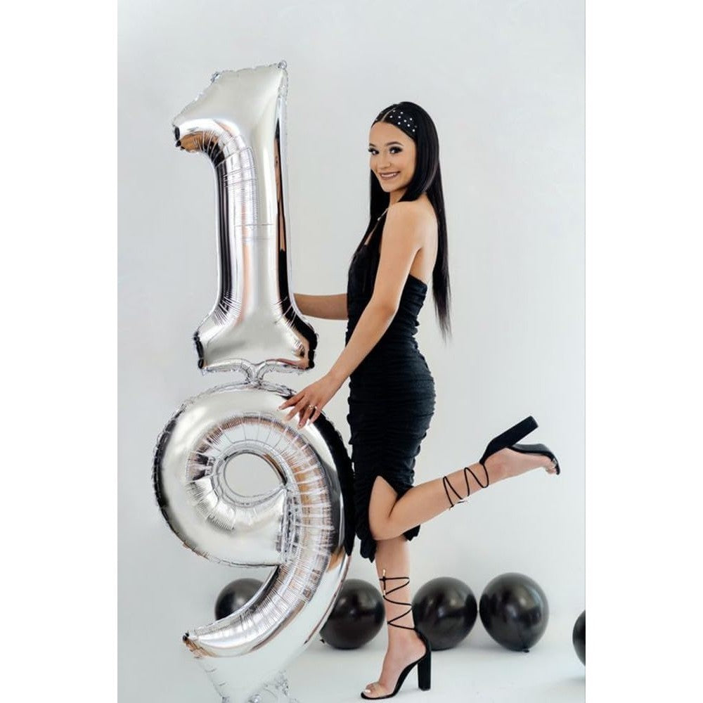 Balon Din Folie Metalizata, Figurina Cifra, Tema Aniversare 100 Cm, Ambalaj Individual, Pai Inclus, Umflare Cu Aer Sau Heliu, Cifra 9 - vivimall.ro