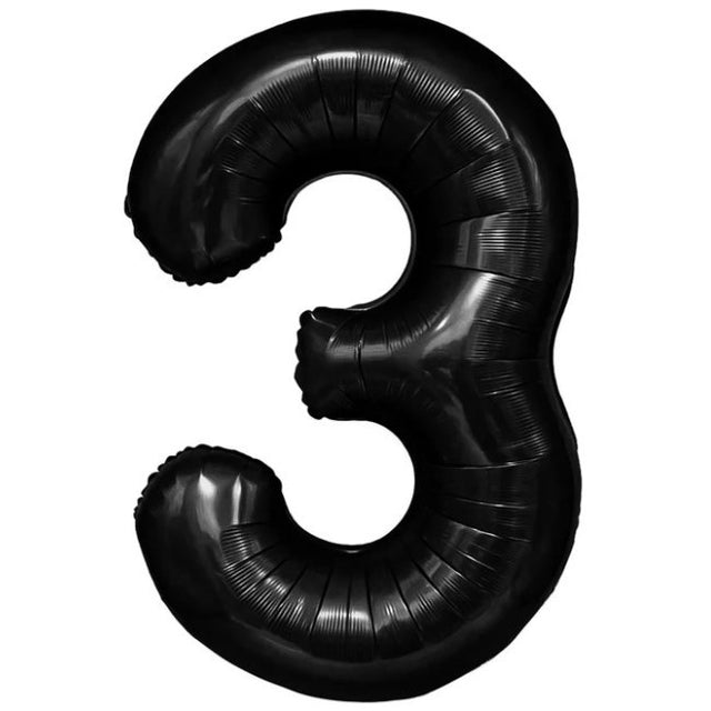Balon din Folie Metalizata, Vivimall, Figurina Cifra, Tema Aniversare 100 cm, Ambalaj Individual, Pai inclus, Umflare cu Aer sau Heliu, Negru, Cifra 3 - vivimall.ro