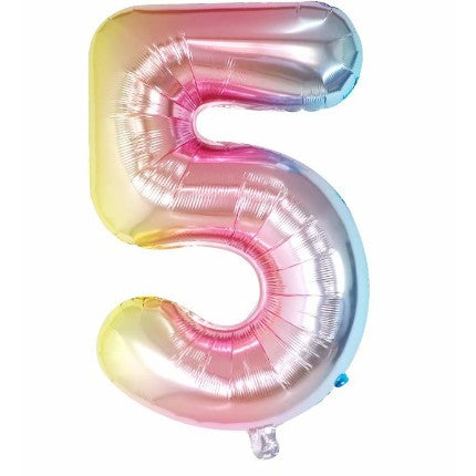 Balon din Folie Metalizata Vivimall, Figurina Cifra, Tema Aniversare 40 cm, Ambalaj Individual, Pai inclus, Umflare cu Aer sau Heliu, Multicolor, Cifra 5 - vivimall.ro