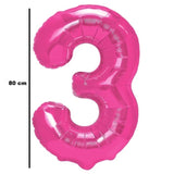 Balon Din Folie Metalizata, Figurina Cifra, Tema Aniversare 80 Cm, Ambalaj Individual, Pai Inclus, Umflare Cu Aer Sau Heliu, Cifra 3