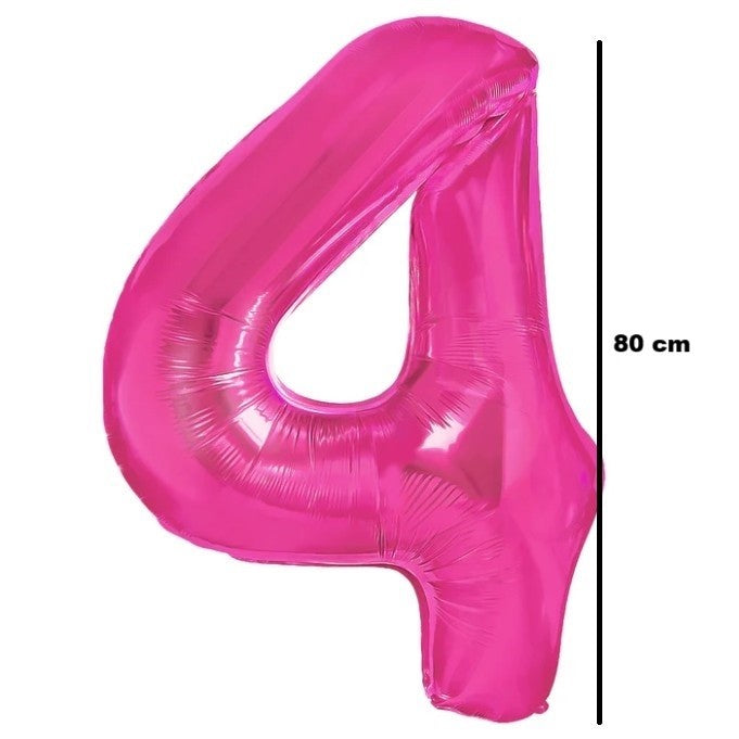 Balon Din Folie Metalizata, Figurina Cifra, Tema Aniversare 80 Cm, Ambalaj Individual, Pai Inclus, Umflare Cu Aer Sau Heliu, Cifra 4