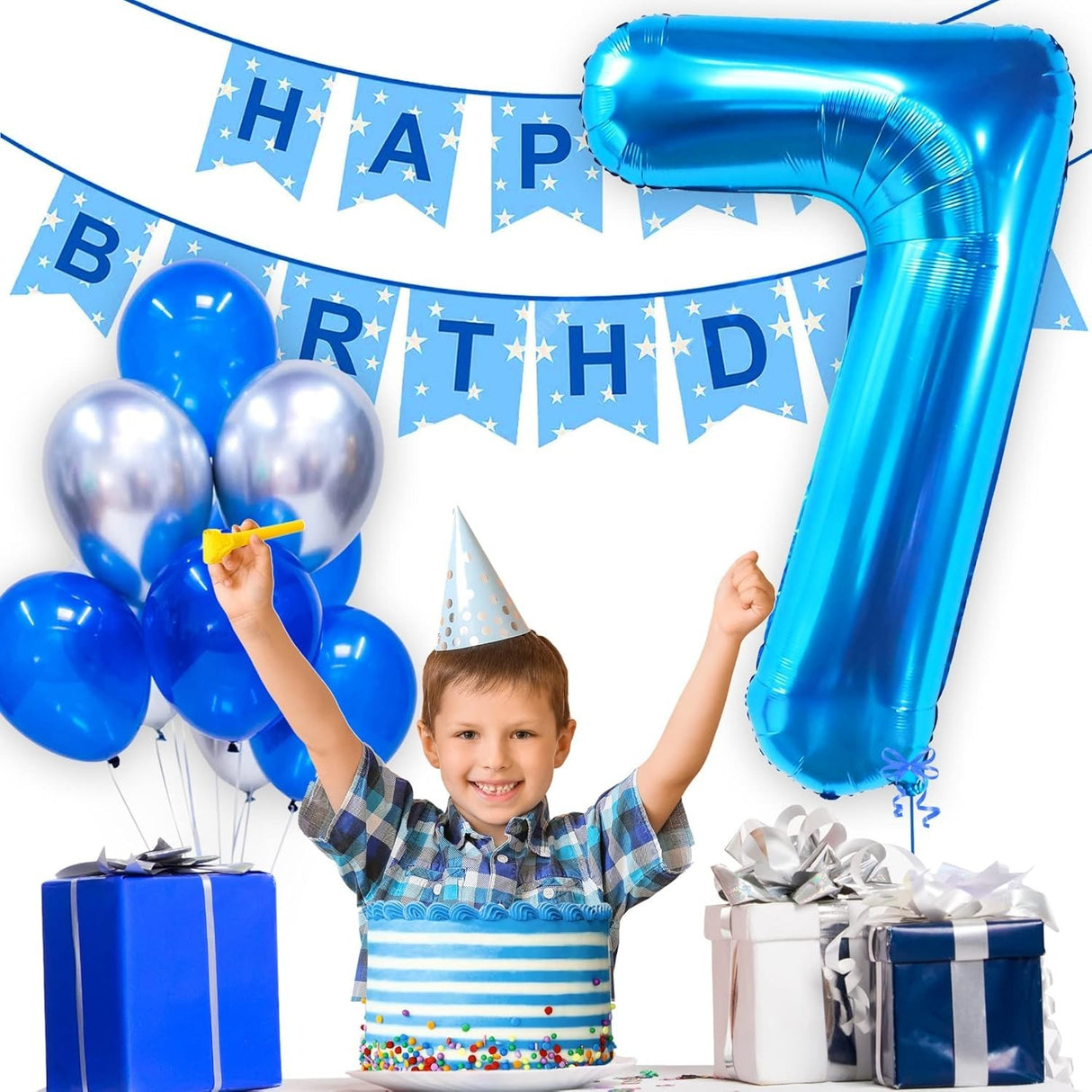 Balon Din Folie Metalizata, Figurina Cifra, Tema Aniversare 100 Cm, Ambalaj Individual, Pai Inclus, Umflare Cu Aer Sau Heliu, Cifra 7 - vivimall.ro