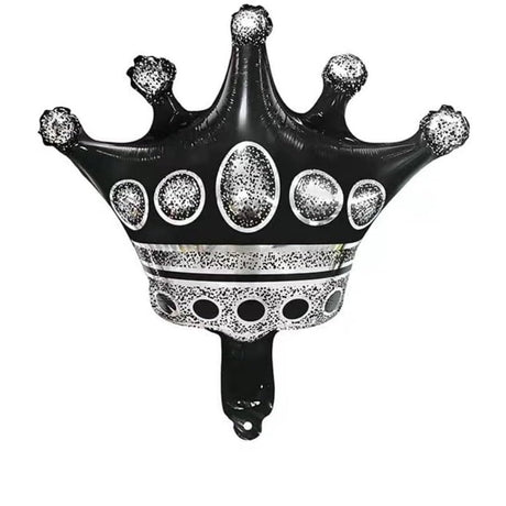 Balon din Folie Metalizata Vivimall, Figurina Cifra si Coroana, Scris Happy Birthday, Tema Aniversare 100 cm, Ambalaj Individual, Pai inclus, Umflare cu Aer sau Heliu, Negru, Cifra 1 - vivimall.ro