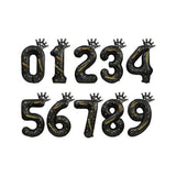 Balon din Folie Metalizata Vivimall, Figurina Cifra si Coroana, Scris Happy Birthday, Tema Aniversare 100 cm, Ambalaj Individual, Pai inclus, Umflare cu Aer sau Heliu, Negru, Cifra 7 - vivimall.ro