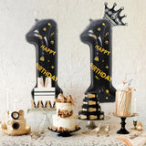 Balon din Folie Metalizata Vivimall, Figurina Cifra, Scris Happy Birthday, Tema Aniversare 100 cm, Ambalaj Individual, Pai inclus, Umflare cu Aer sau Heliu, Negru, Cifra 1 - vivimall.ro